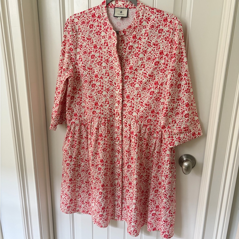 Tuckernuck Red and White Floral Dress with Pockets